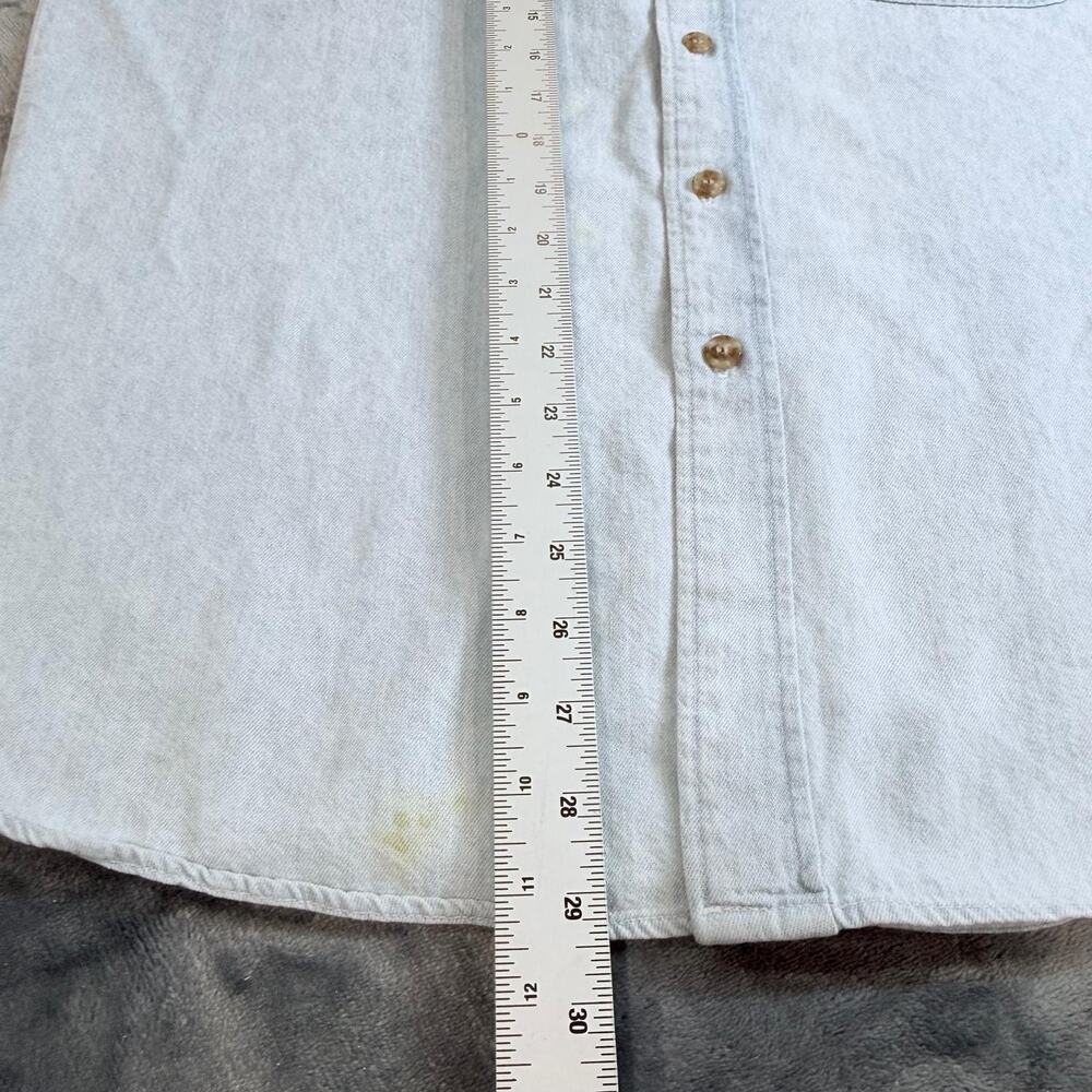 VTG 90s Tree Rivers Maine West Worriers Embroidered Denim Shirt Sz M Distressed - Picture 7 of 11
